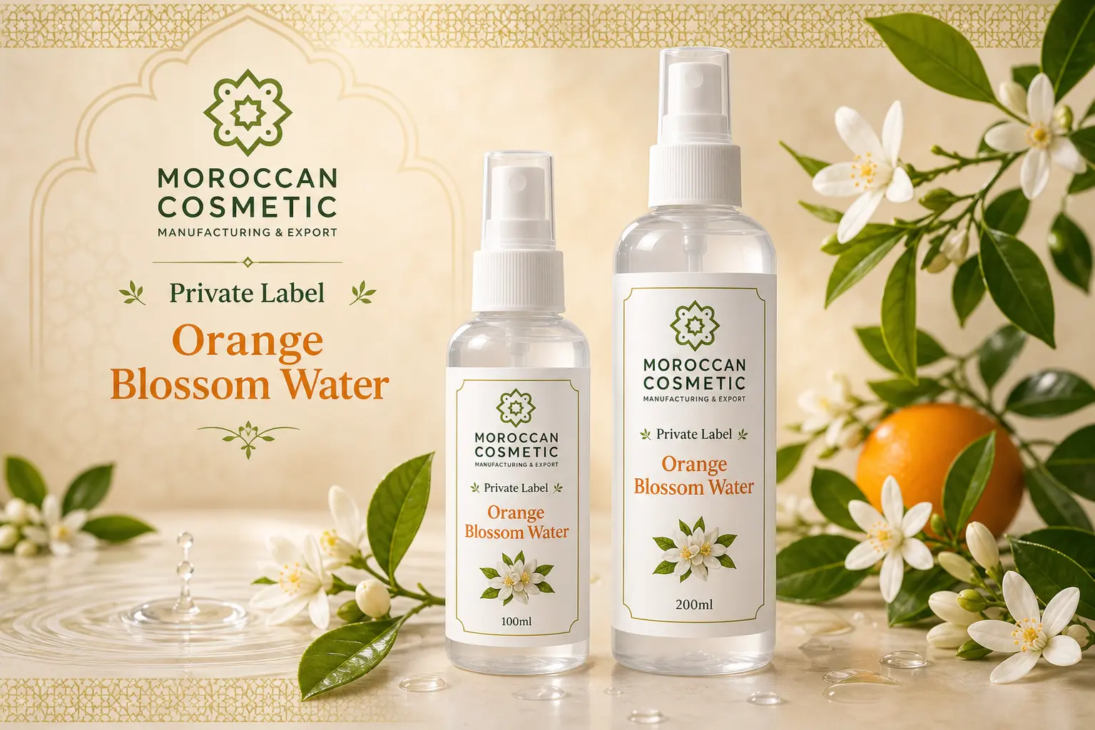 Private label orange blossom water wholesale packaging